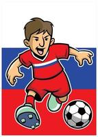 Russian soccer player with flag background vector