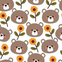 seamless pattern cartoon bear and flower. cute animal wallpaper illustration for gift wrap paper vector