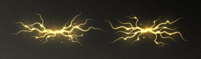 Thunderstorm lightning, thunderbolt strike, realistic electric zipper, energy flash light effect, yellow lightning bolt vector