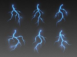 Thunderstorm lightning, thunderbolt strike, realistic electric zipper, energy flash light effect, blue lightning bolt vector