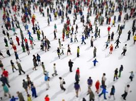 Tilt shift focus on a large group of people. 3D Rendering photo