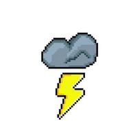 cloud with thunder sign in pixel art style vector