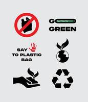 Go green sustainablility icon set symbol eco friendly related envieronmental no plastic bag for our earth vector