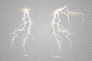 Lightning magical and bright light effect. Thunderstorm with lightning vector