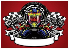 Car racer wearing helmet with ribbon for text space vector