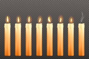 Candles with different fire flames and wax drips vector