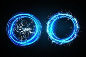 Blue Ball lightning. Abstract electric lightning strike. Light flash, thunder, spark vector