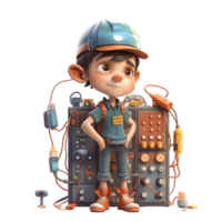 Skillful 3D Electrician with Tools Perfect for Electrical or Construction Related Designs PNG Transparent Background