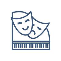 Vector Art and Entertainment icon isolated on the white background. Comedy, tragedy theater masks, and piano. Logo concept