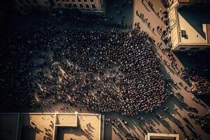 Protesting crowd at city street. photo