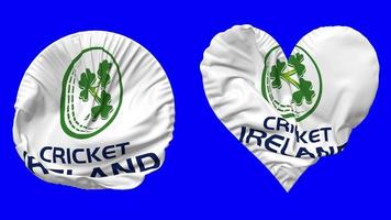 Cricket Ireland, CI Flag in Heart and Round Shape Waving Seamless Looping, Looped Waving Slow Motion Flag, Chroma Key, 3D Rendering video