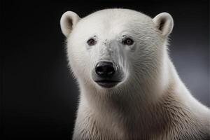 close up of a polar bear on a black background. . photo