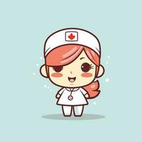 Cute kawaii nurse chibi  mascot vector cartoon style