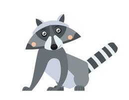 Cartoon cute raccoon in flat style. North American animal for abc book. Vector illustration