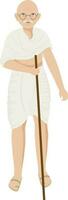 Character Of Mahatma Gandhiji Standing With Stick On White Background. vector