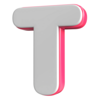 Letter T White With Pink 3D Render png