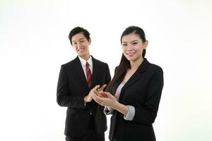 South east Asian young Chinese Indian man woman wearing formal business office ware on white background pose expression photo