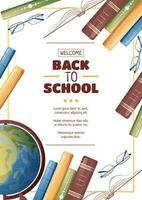 Flyer template with globe and books. School time, back to school, education. Flyer, poster, banner size a 4. vector