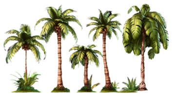 Palm tree set illustration collection transparent background png