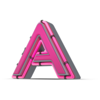 3D pink alphabet with neon light, 3d rendering png