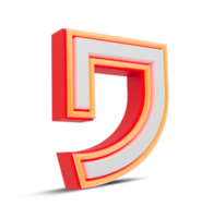 Red 3D alphabet  japan style with orange neon light, 3d rendering. png