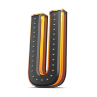 3D alphabet with pin decoration and neon light effect, 3d rendering png