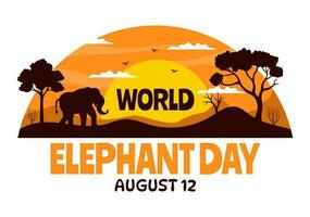 World Elephant Day Vector Illustration on 12 August with Elephants Animals for Salvation Efforts and Conservation in Cartoon Hand Drawn Templates