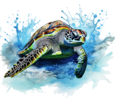 Painted sea turtle. Illustration png