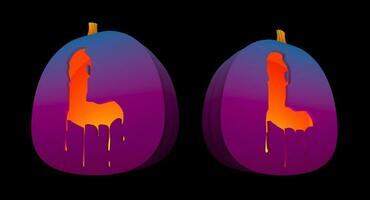 Halloween Pumpkins carved Alphabet glowing inside with clipping paths. photo