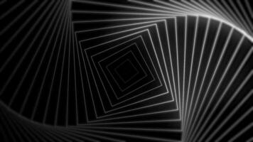 Simple minimalist black and white geometric background with gently radiating and twisting square shapes. This abstract spiral motion background is full HD and a seamless loop. video