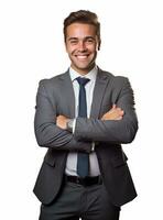 photo confident young businessman in suit standing