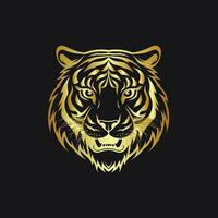 Gold Tiger Head on Black Background with Angry Roar vector