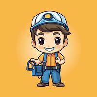 handyman labor cute cartoon characters vector illustration isolated