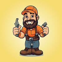 handyman labor cute cartoon characters vector illustration isolated