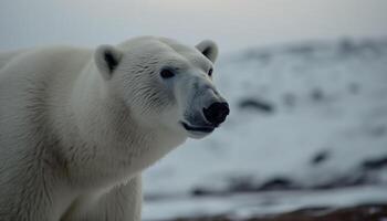 Arctic mammal in snow, endangered species, tranquil scene, selective focus generated by AI photo