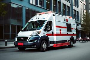 Medical emergency ambulance car on the street photo