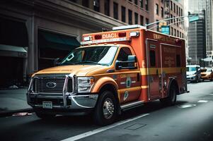 Medical emergency ambulance car on the street photo