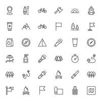 Travel icon set. Collection of outdoor activity sign for web design, UI design, mobile app, etc. Relax outline icon. Camping black pictogram on white background. vector