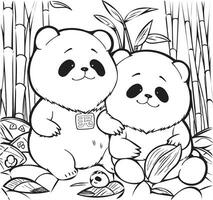 Panda with bamboo colouring book, vector illustration