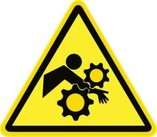 a yellow and black warning sign with a man and gears vector