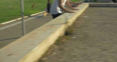 In city of Thessaloniki, Greece two young boys doing parkour video