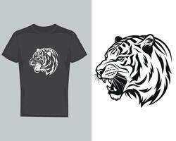 Bold Graphic Tiger Head Design on Black T-Shirt vector