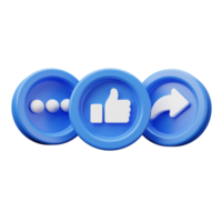 3D Social Media Like Comment and Share png