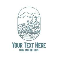 Hipster Garden Lake River Creek with Mountain Hill Landscape Logo vector