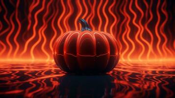 Pumpkin with a cool red neon light wave pattern. Generative AI photo