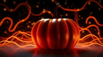 Pumpkin with a cool red neon light wave pattern. Generative AI photo