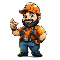 Man Construction Worker 2d cartoon illustraton on white ba photo