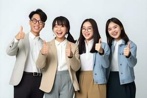 Successful asian business people are giving a thumb up with a big smile, genarative ai photo