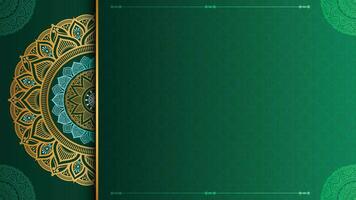 Green golden islamic geometric pattern mandala background arabic banner vector