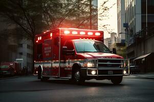 Medical emergency ambulance car on the street AI Generative photo